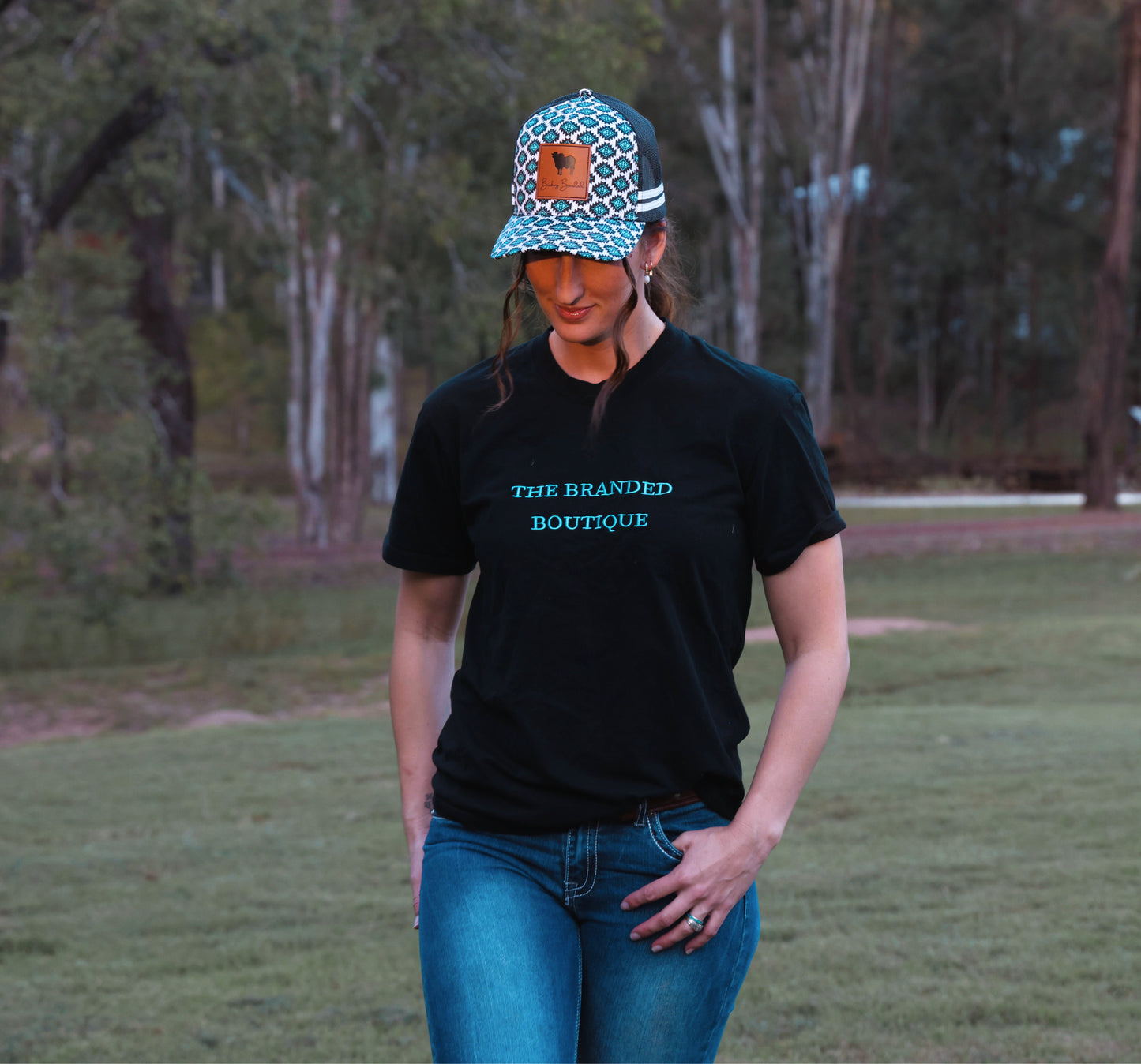 The Branded Boutique Turquoise Embroidered Tee