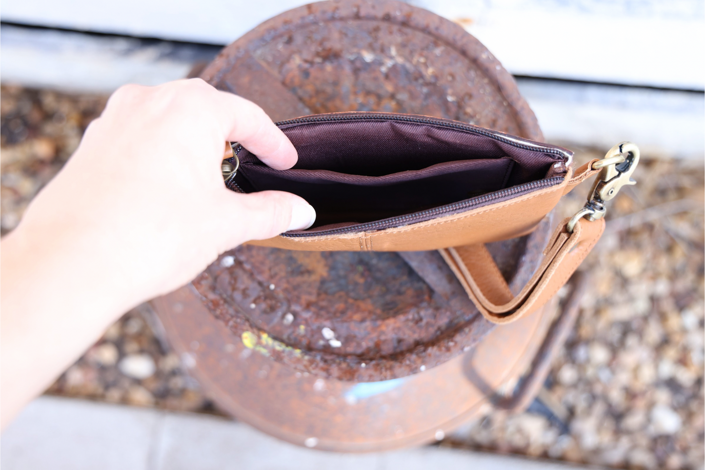 Hand-Tooled Leather & Cowhide Wristlet