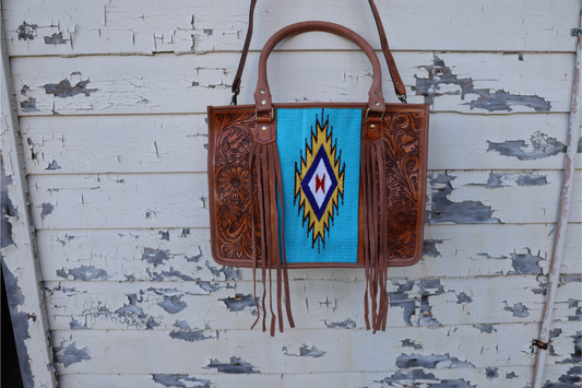 Annie Hand-Tooled Leather & Turquoise Southwest Tote Bag