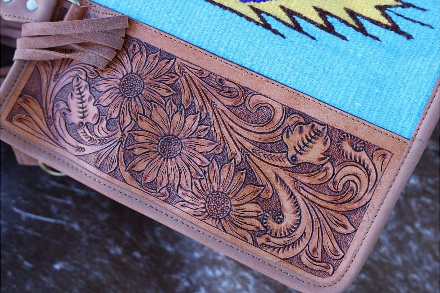 Annie Hand-Tooled Leather & Turquoise Southwest Tote Bag
