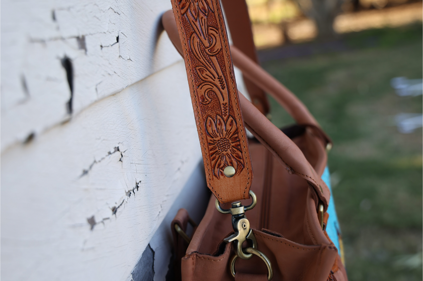 Annie Hand-Tooled Leather & Turquoise Southwest Tote Bag